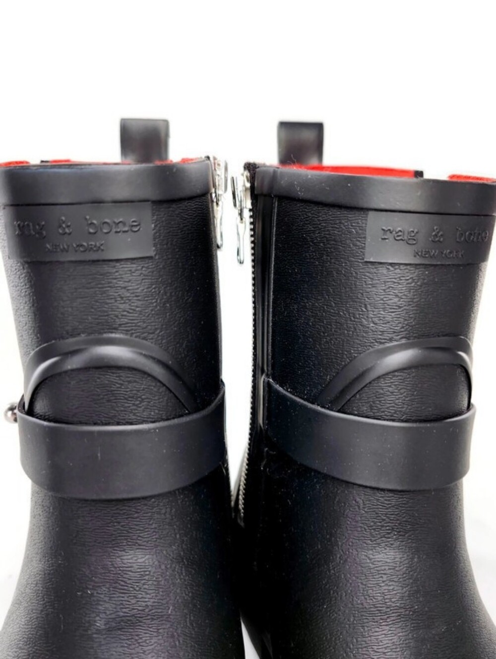 Rag & Bone Black Moto Rubber Waterproof Pull-On Side-Zip Short Ankle Rain Boots - Picture 5 of 16